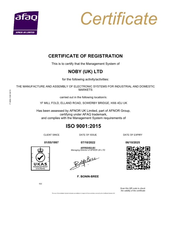 Noby UK ISO9001:2015 Certificate